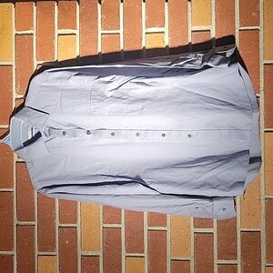 VAN HEUSEN Mens 16 1/2 34/35 Flex Collar Regular Fit Gray Pinstriped Dress Shirt